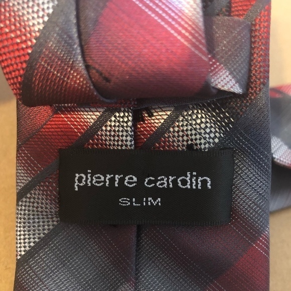 PIERRE CARDIN Tie Men's Size O/S Red Gray Multicolor Slim Black Tie Profesional - Picture 5 of 8
